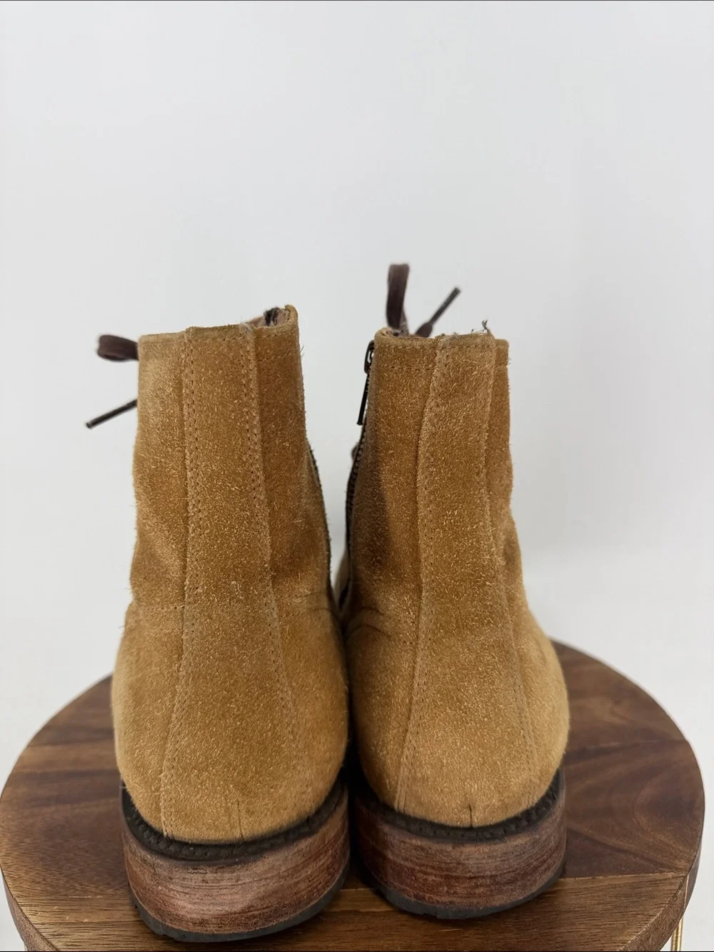 Frye Bowery Lace Up 80340 Men’s 10 D Wheat Suede Boots Rare Side Zip